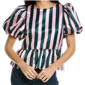 NWT Pink and Green Cabana Striped Blouse